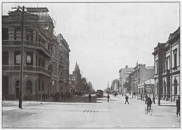 West Australia: St Georges Terrace, Perth, Palace Hotel and WA Bank on the Corners (b  /  w photo)