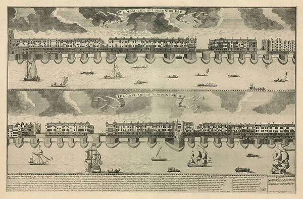 The west and east sides of London Bridge (engraving)
