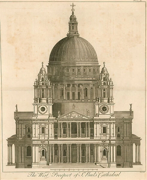 The west prospect of the Cathedral of St Paul s, London (engraving)
