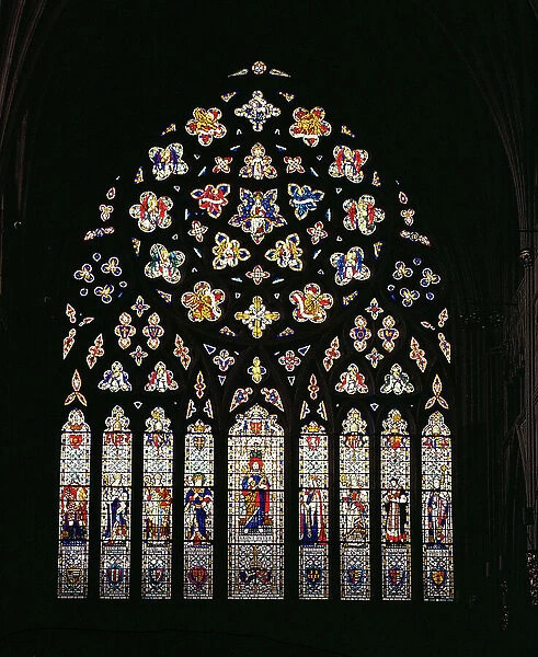 West window, 15th century stonework, glass late 19th century