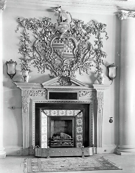 The western chimneypiece in the hall, Buxted Park, Sussex, from The English Country House (b / w photo)