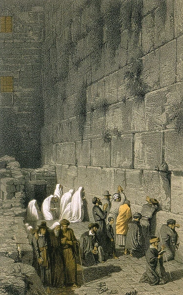 The Western Wall in Jerusalem. Coloured engraving by Bernatz et alii - Steinkopk J. F. Editore