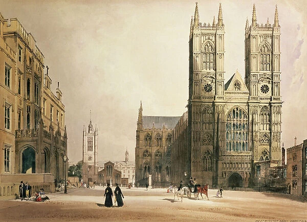 Westminster Abbey and Hospital, 1842 (colour litho)