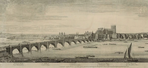 Westminster Bridge, London, taken from Mr Scheves Sugar House, opposite to York House (engraving)