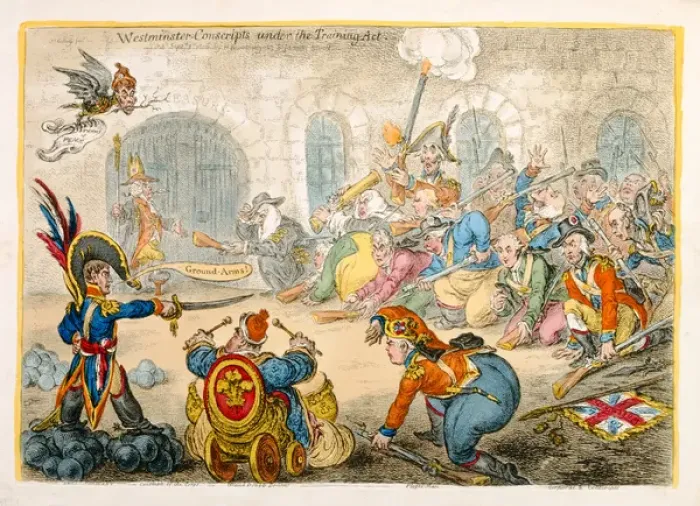 Framed Print : Westminster Conscripts under the Training Act, published by Hannah Humphrey in 1806