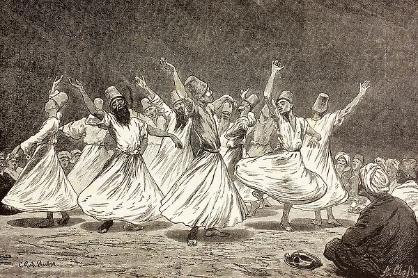 Whirling Dervishes, from El Mundo Ilustrado, published Barcelona, 1880 (litho)