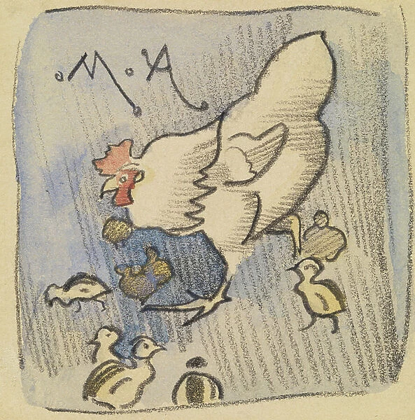 White Hen and Chickens, c. 1901 (chalk, pencil and wash on paper)