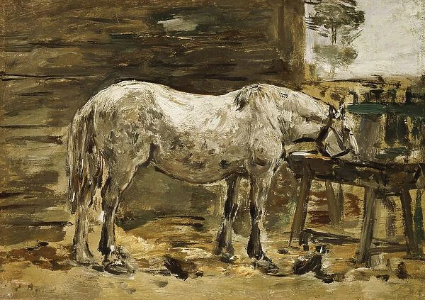 White Horse at the Drinking Trough, c. 1885-90 (oil on panel)
