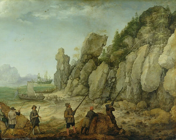 Detail of Wild goat hunting on the coast, 1620 (oil on panel) (see also 152263)