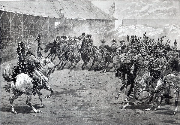The Wild West Show at West Brompton, 1887 (engraving) (b  /  w photo)