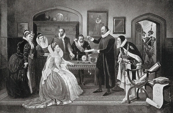 William Gilberd, MD, demonstrating his Experiments to Elizabeth (litho)