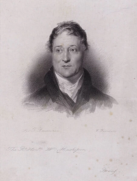 William Huskisson, English politician and financier, killed in a railway accident when he was run over by Robert Stephensons pioneering steam locomotive Rocket (engraving)