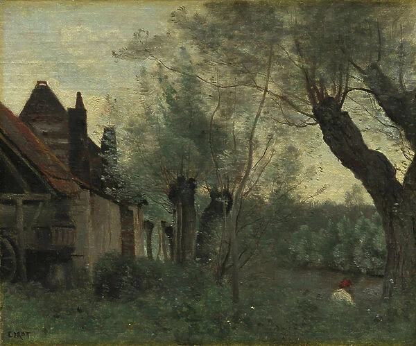 Willows and Farmhouse at Sainte-Catherine-les-Arras, 1871 (oil on fabric)
