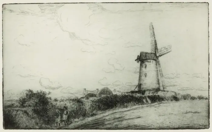 Framed Print : The Windmill (etching)