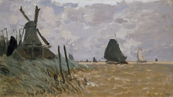 A Windmill near Zaandam, 19th century (oil on canvas)
