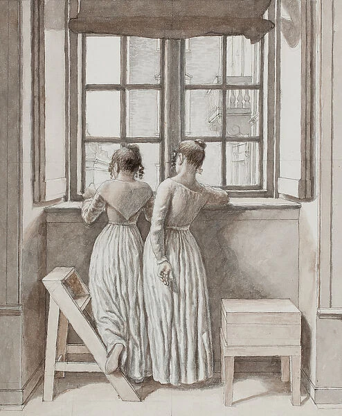 At a Window in the Artists Studio, 1852 (Pen, grey ink and brown wash over pencil
