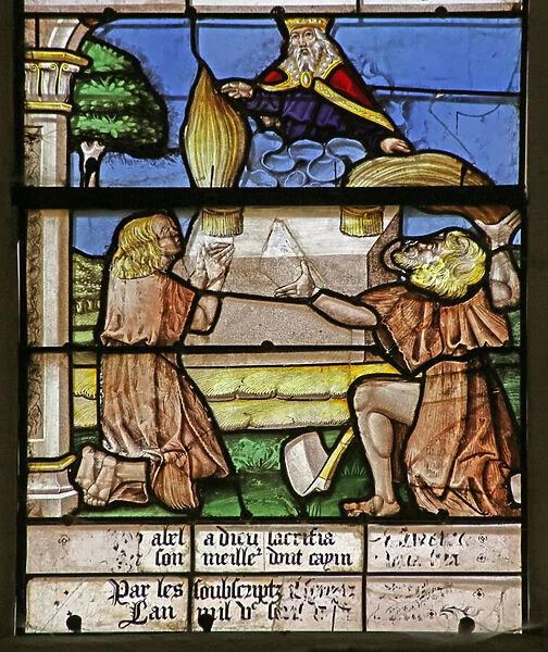 Window depicting Cain and Abel making their Offerings (stained glass)