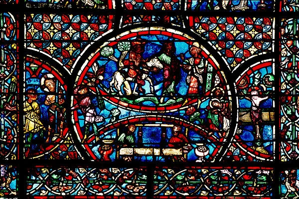 Window depicting the Good Samaritan and the Guild of Weavers (stained glass)