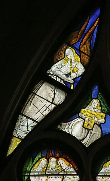 Window depicting musical angels, 1500-10 (stained glass)