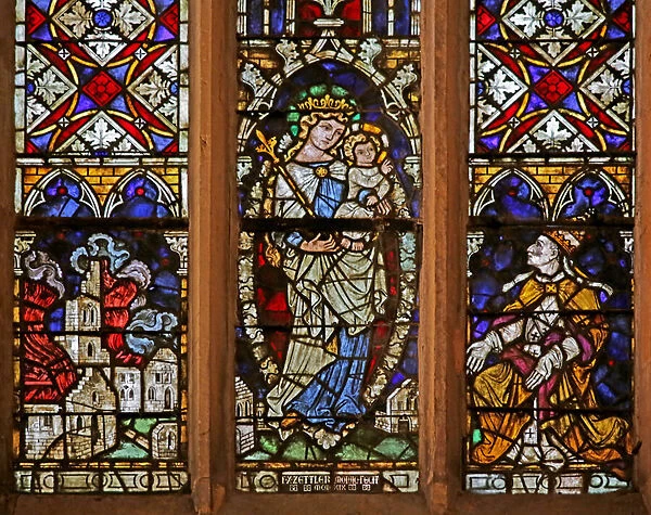 Window depicting Virgin and Child and Papal donor (stained glass)