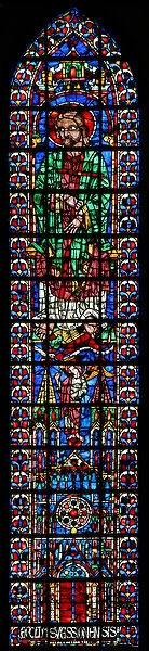Window w102 depicting St Andrew and church of Soissons (stained glass)