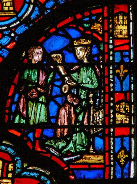 Window w13 Esther sends Hathach to Mordecai Esth IV 6-8 (stained glass)