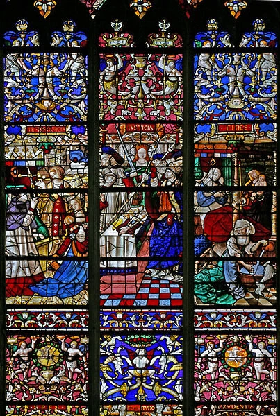 A detail from window w30, the panegyric to St Romain window (stained glass)