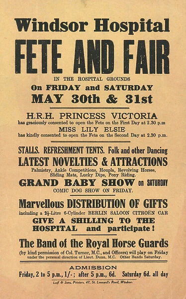 Windsor Hospital, Fete and Fair (print)