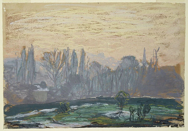 Winter Landscape with Evening Sky, c.1870-80 (pastel chalk on paper)