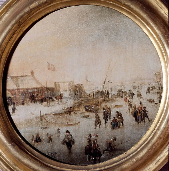 Winter landscape with ice skaters Painting by Hendrick Avercamp (1585-1634