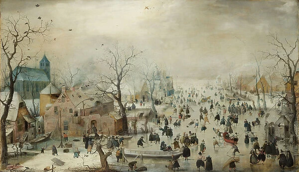Winter Landscape with Skaters. c. 1608 (oil on panel)