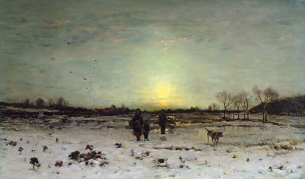 Winter Landscape at Sunset (oil on canvas)