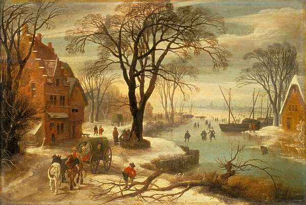 A Winter Landscape with Townsfolk on the Ice (oil)