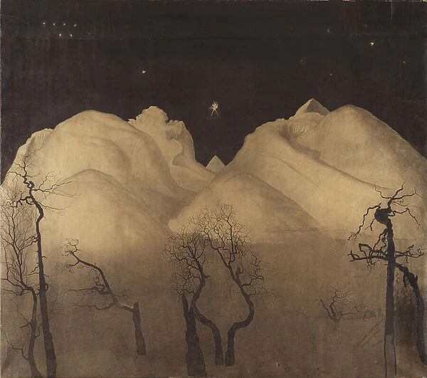 Winter Night in the Mountains. study, 1902-2 (charcoal and w  /  c on paper)
