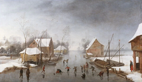 A Winter River Landscape (oil on canvas)