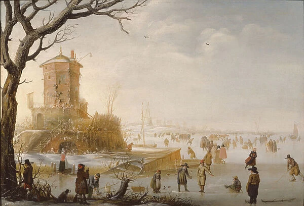A Winter Scene with Figures on the Ice