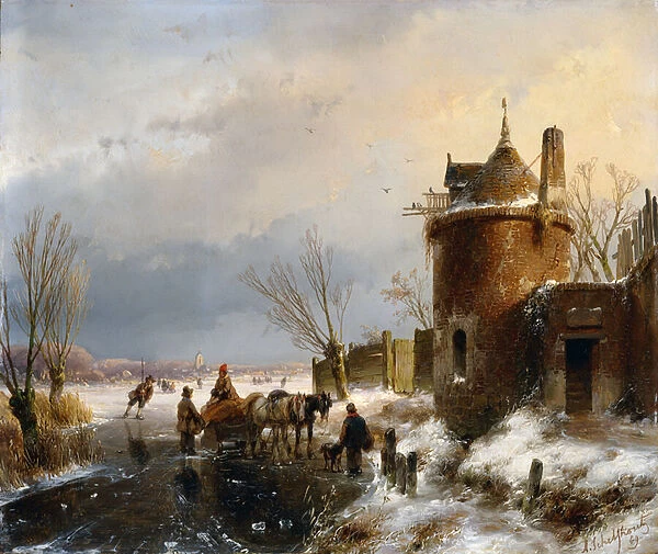 A Winter Scene (oil on panel)