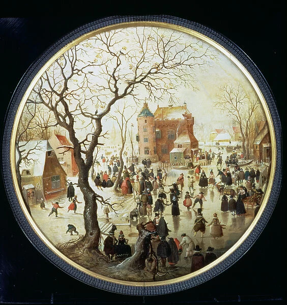 Winter Scene with Skaters near a Castle, c. 1608-09 (oil on panel)