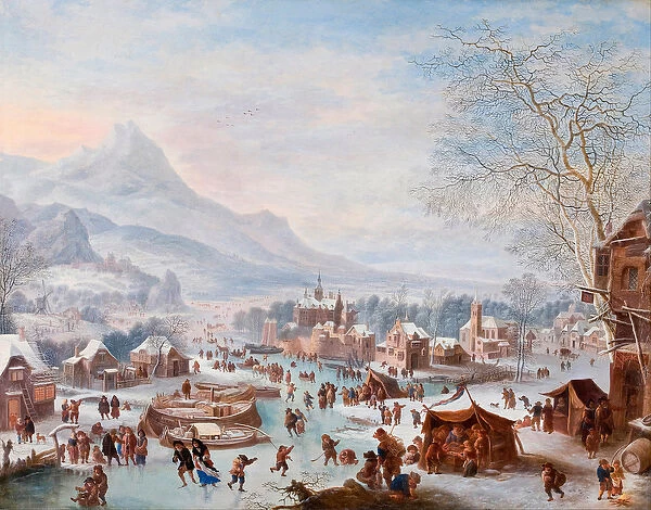 'Winter Scene with Skaters'Painting by Jan Griffier (ca 1652-1718