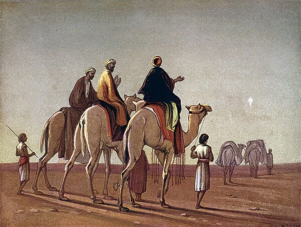 The Wise Men journeying (colour litho)