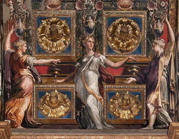 The Three Wise Virgins and Three Foolish Virgins, detail of 3660863, 1530-39 (fresco)