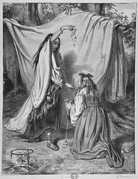 Witch Preparing a Love Philtre, c. 1840 (litho) (b  /  w photo)