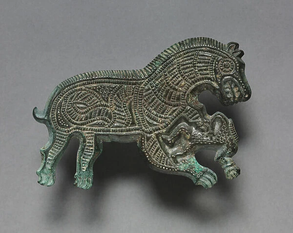 Wolf Attacking a Man, 400-300 BC (bronze)