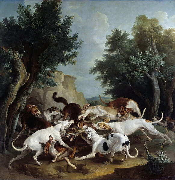 Wolf Hunt Painting by Francois Desportes (1661-1743) 1725 Sun. 3, 36x3, 32 m reindeer, Musee des Beaux Arts