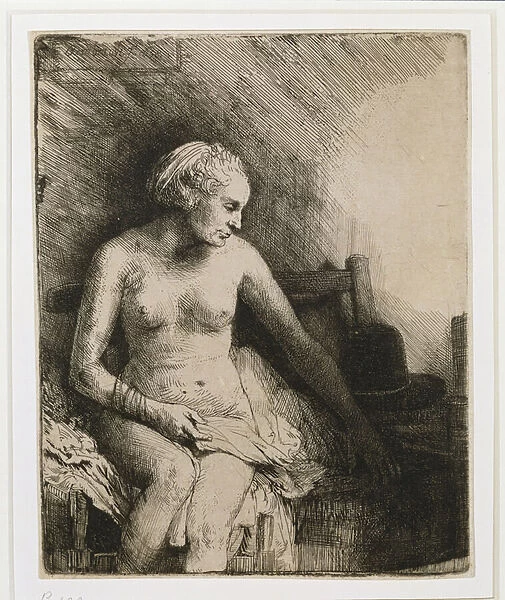 A woman at the bath with a hat beside her, 1658 (etching with drypoint)