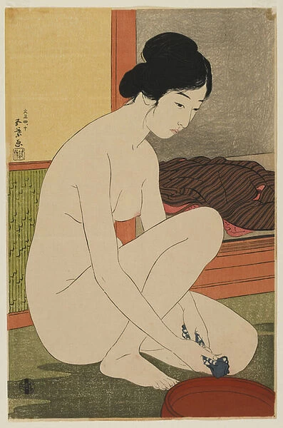 Woman Bathing, Taisho era, October 1915 (colour woodblock print)