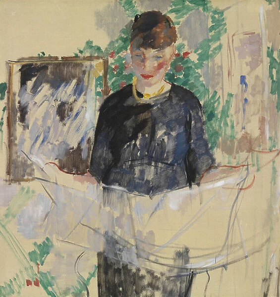 Woman in black reading the newspaper, 1912 (oil on canvas)