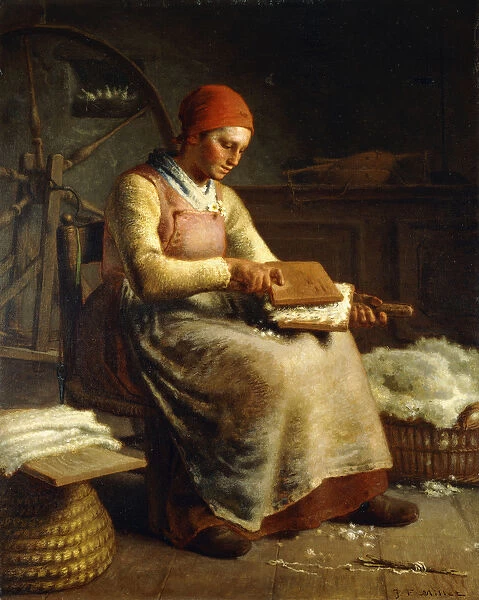 Woman Carding Wool, (oil on canvas)