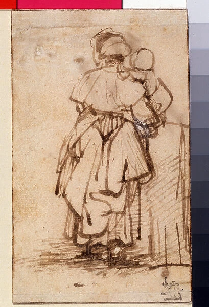 Woman with a Child on Her Lap, c. 1640 (pen & ink and pencil on paper)