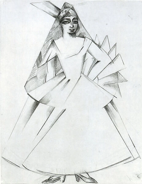 Woman, costume design, 1921 (pencil on paper) (b / w photo)